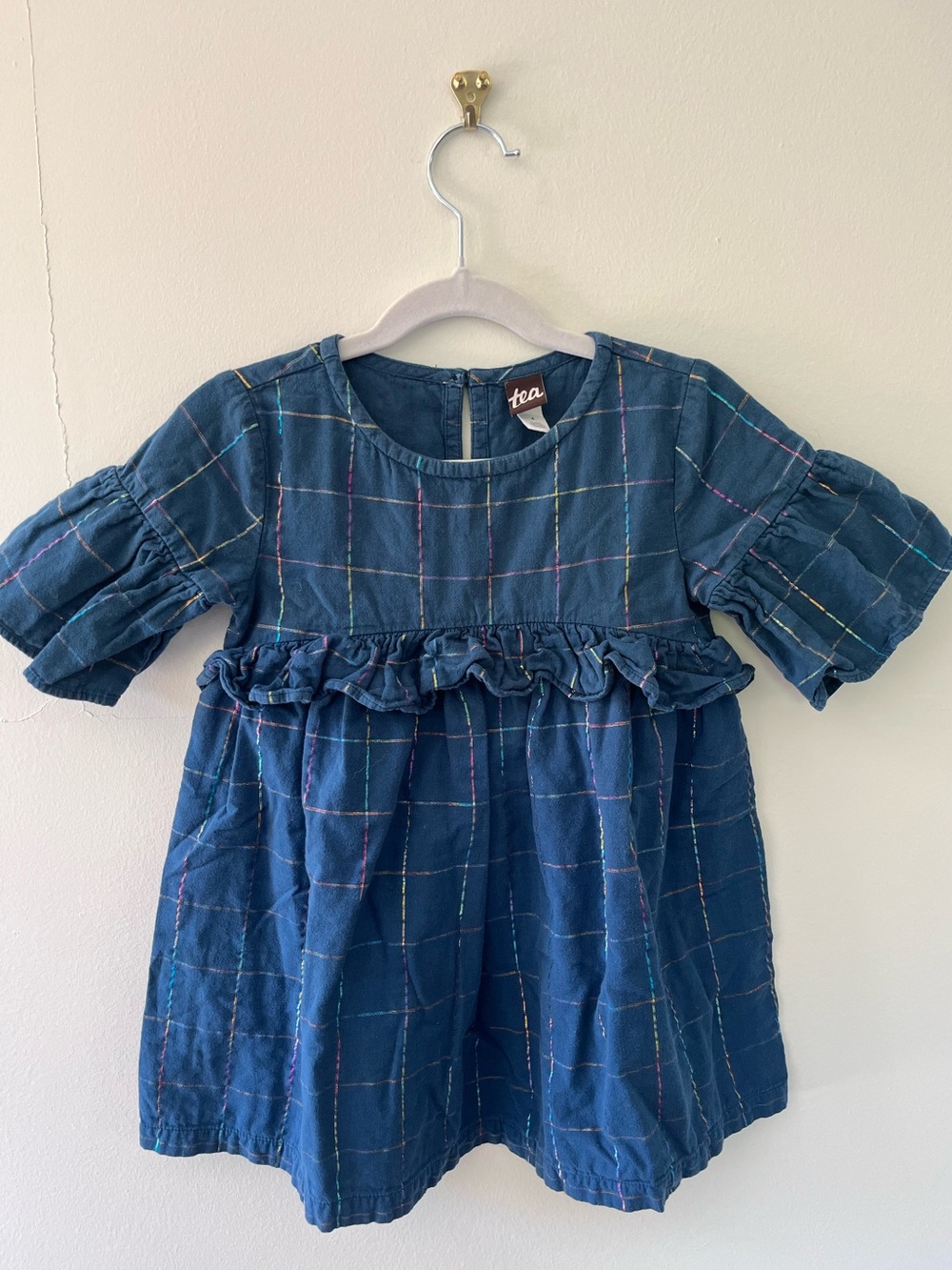 Tea Collection | Blue Plaid Dress with Metallic Accents | Size 4